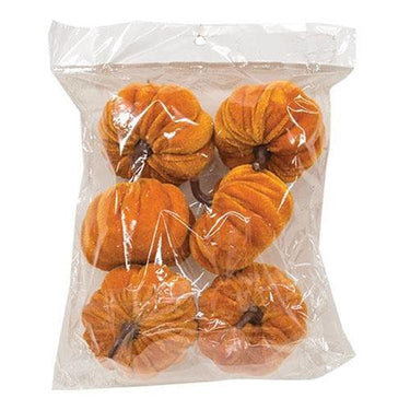 6 Set Mini Velvet Orange Pumpkins - The Fox Decor
